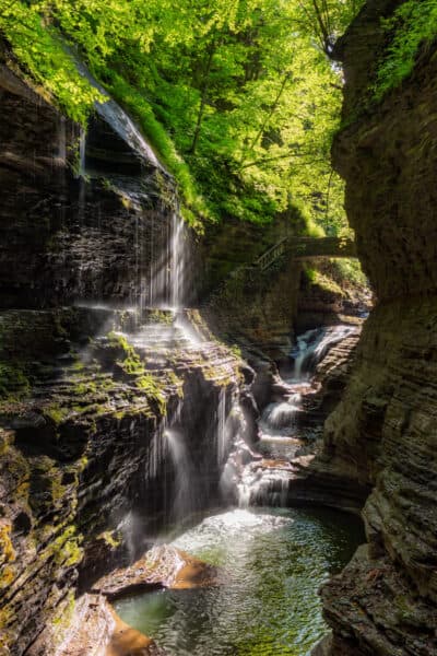 Rainbow Falls in Watkins Glen State Park in the early afternoon