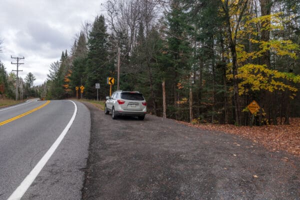 The parking area for Death Brook Falls along Route 28 in Hamilton County NY