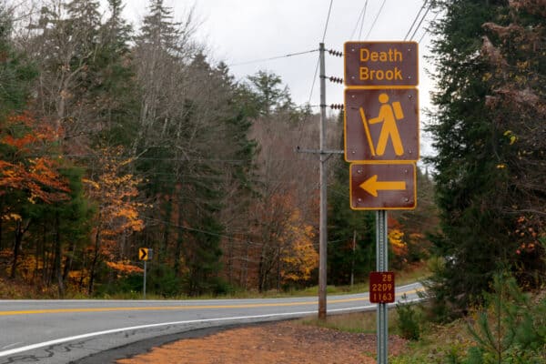 Death Brook sign in the Adirondacks of New York