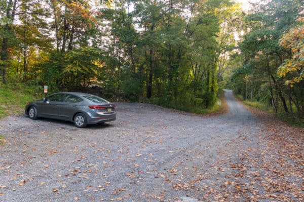 The main parking area for Franny Reese State Park in Hudson NY