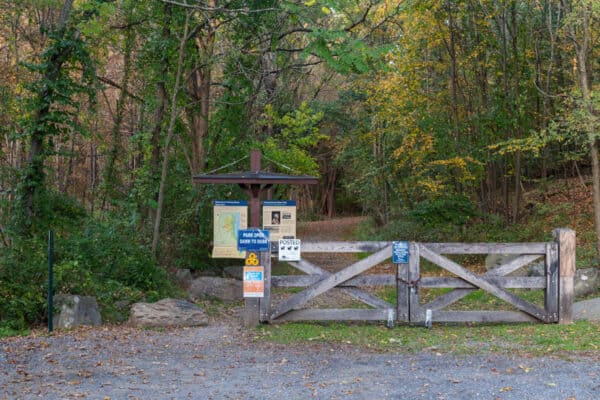 Trailhead in Franny Reese State Park in Ulster County NY