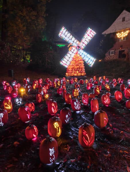 Windmill made of pumpkins at the Jack O'Lantern Blaze in New York