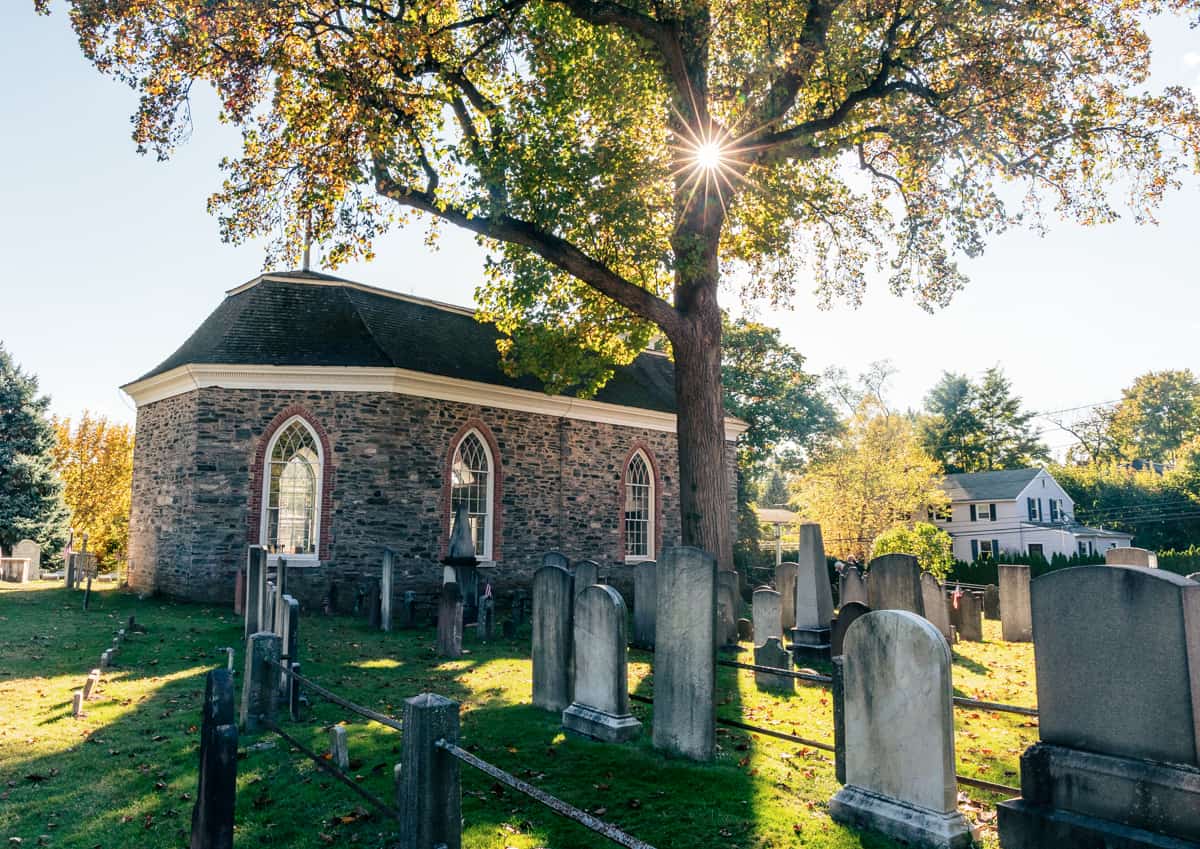 The Old Dutch Church in Sleepy Hollow New York at sunset