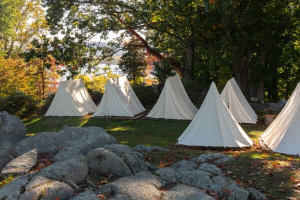 Revolutionary War tents at Stony Point Battlefield in the Hudson Valley of New York