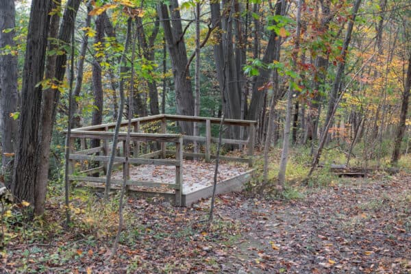 Wooden platform for the overlook in the Hannacroix Creek Preserve in New Baltimore NY