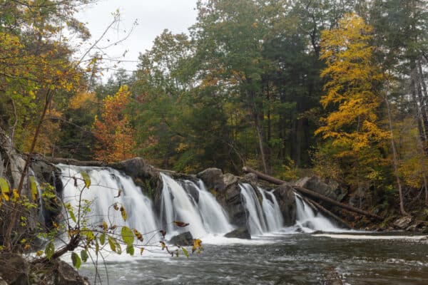 Wide view of Hannacroix Creek Falls in the Catskills