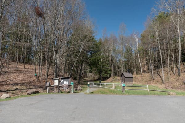 The parking area for the northern portion of Robert V. Riddell State Park in Otsego County NY