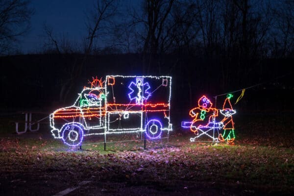 Elf and gingerman display at the Broom County Festival of Lights in Otsiningo Park in Binghamton, NY