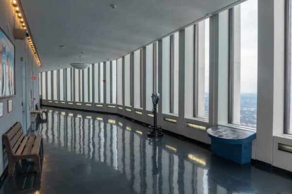 The inside of the observation deck at Corning Tower in Albany New York