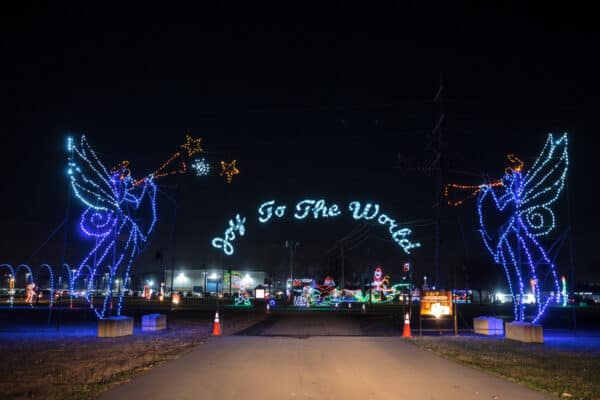 Joy to the World lights at the Drive-through Christmas display at Festival of Lights near Buffalo NY