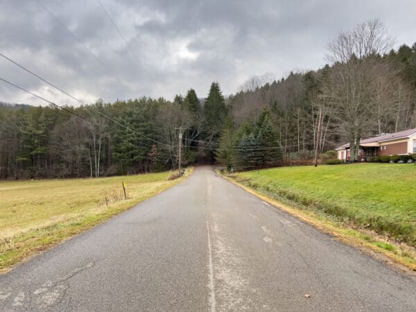 Looking down Promised Land Road from Gravity Hill in Olean NY