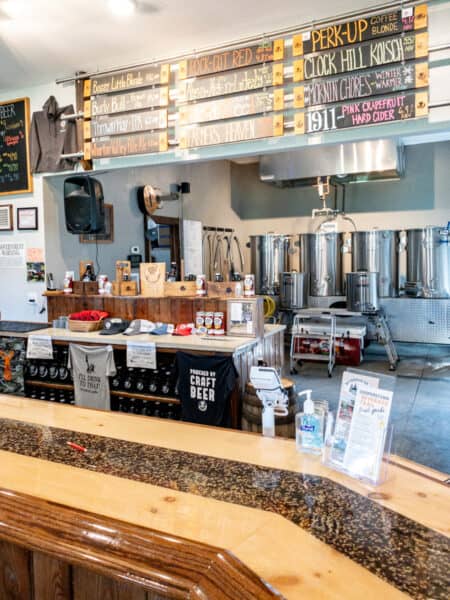 Menu board inside the taproom at High Burl Brewery near Cooperstown NY