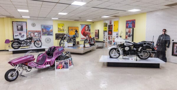Hollywood motorcycle reproductions at Motorcyclepedia Museum in Orange County, New York