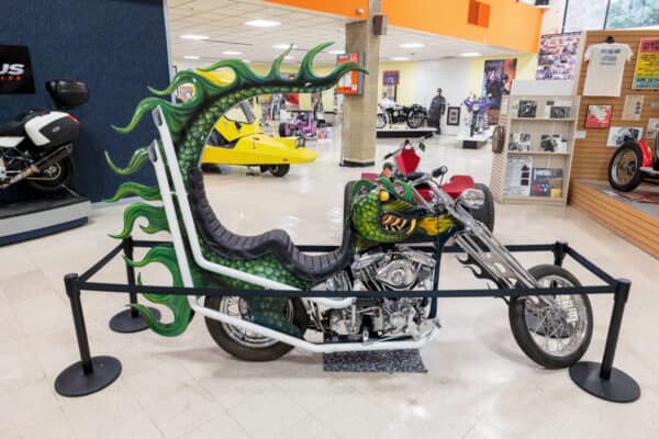 Dragon chopper on display at the Motorcyclepedia Museum in Newburgh New York