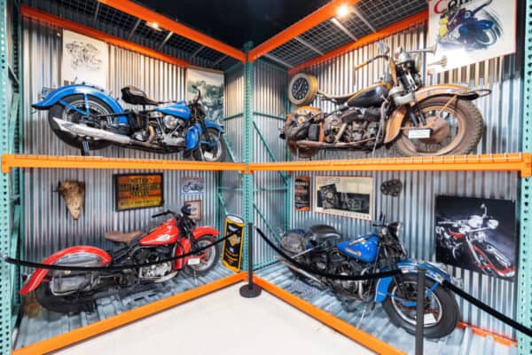 Antique motorcycles on display at the Motorcyclepedia Museum in Orange County New York