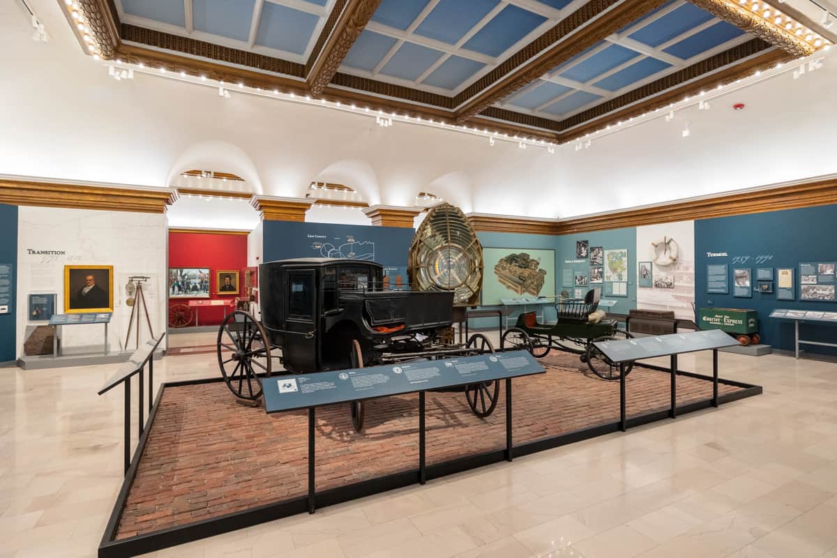 Car and other displays inside the Buffalo History Museum in New York.