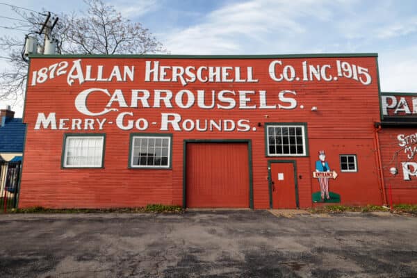 The exterior of the Herschell Carousel Factory Museum near Buffalo NY