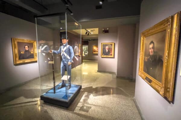 Portraits and soldier in uniform inside of the West Point Museum in the Hudson Valley of NY