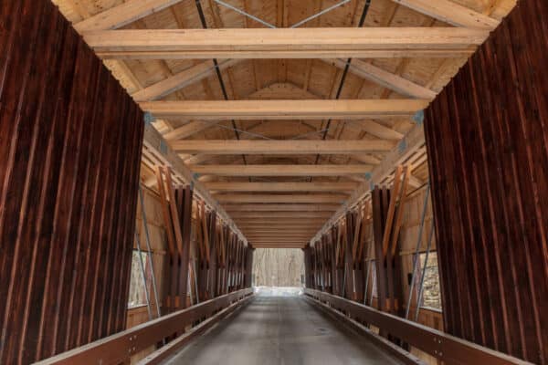 The interior of Cannon Covered Bridge in Cowlesville, New York