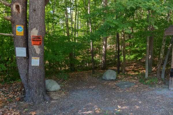 The trailhead for the Mongaup River Trail in the Catskills