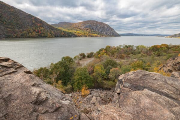 View of Storm King Mountain and the Hudson River from the overlook at Little Stony Point in Putnam County New York