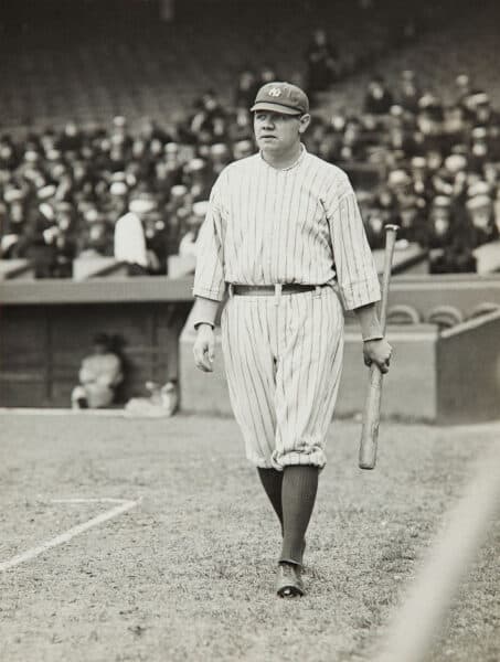 Babe Ruth in a Yankees uniform Public Domain image.