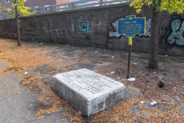 Uncle Sam's "Fake Grave" in downtown Troy.