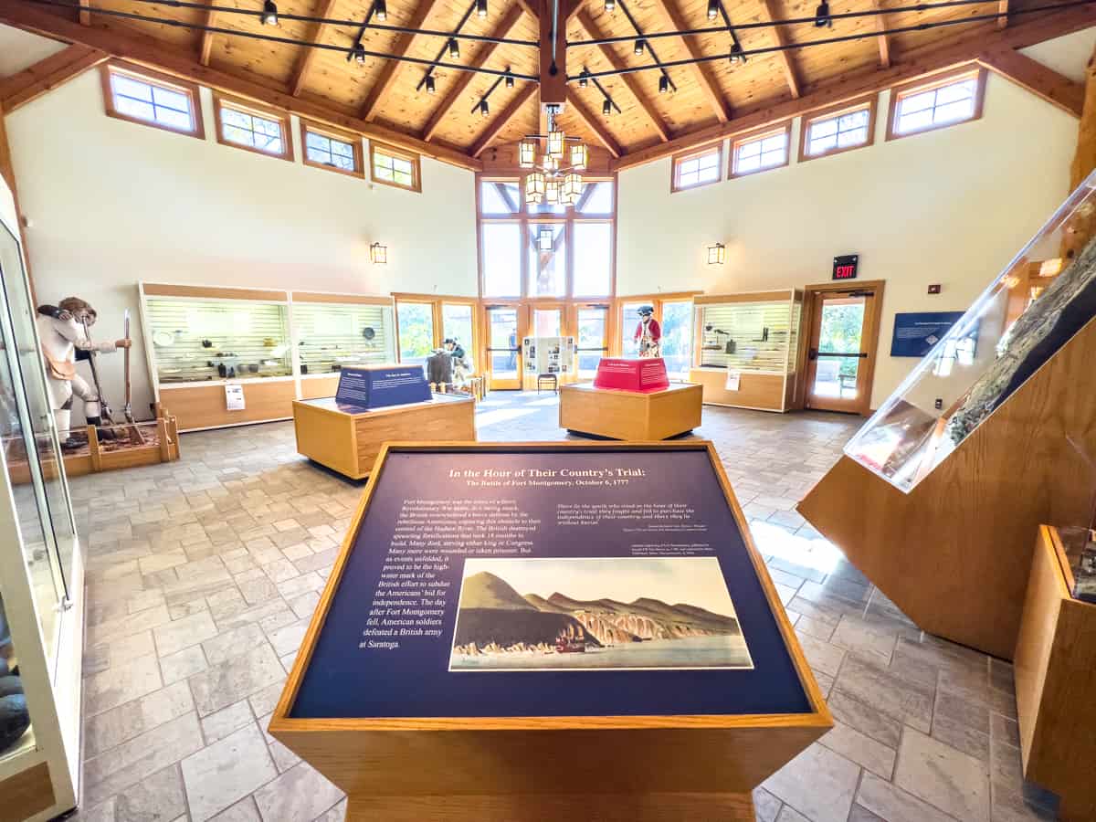The interior of the museum and visitor center at Fort Montgomery State Historic Site in the Hudson Valley