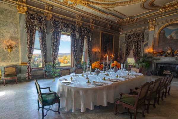 The large dining room inside Mills Mansion in Dutchess County NY