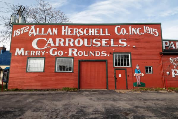 The exterior of the Herschell Carousel Museum in North Tonawanda, NY.