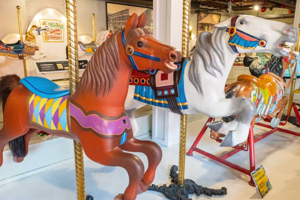 Vintage carrousel horses at the Herschell Carousel Factory Museum in Niagara County NY