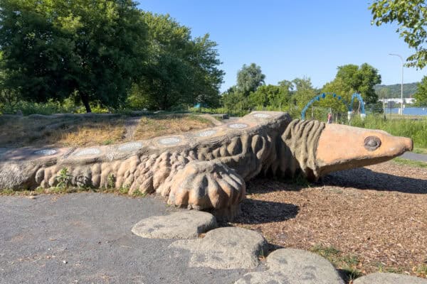 Giant turtle statue at the Ithaca Children's Garden in Ithaca New York