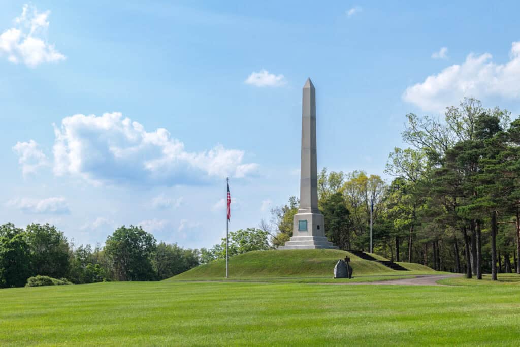 The monument at Newtown Battlefield State Park in Elmira, NY