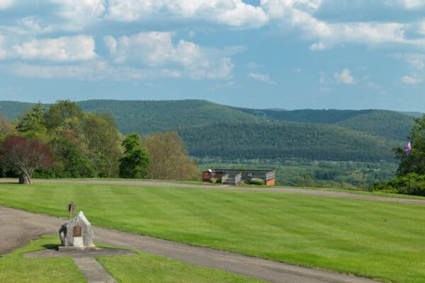 View from the base of the monument at Newtown Battlefield State Park in the Finger Lakes.