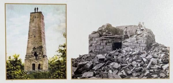 Photos of the original monument at Newtown Battlefield State Park in Chemung County NY before and after it fell.