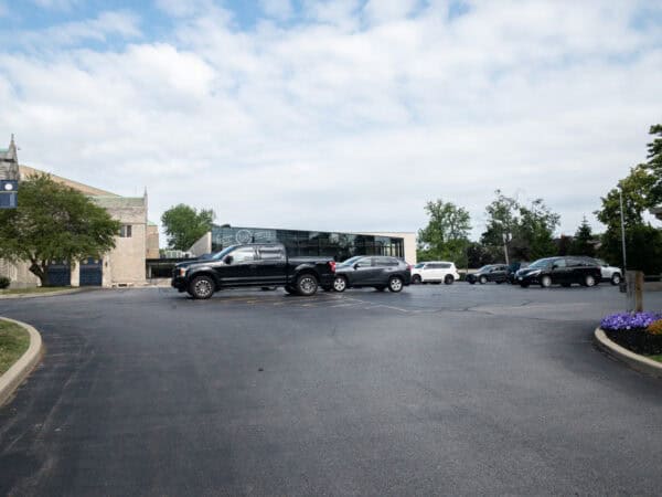 Parking lot with cars on the site where President William McKinley Died in Buffalo New York