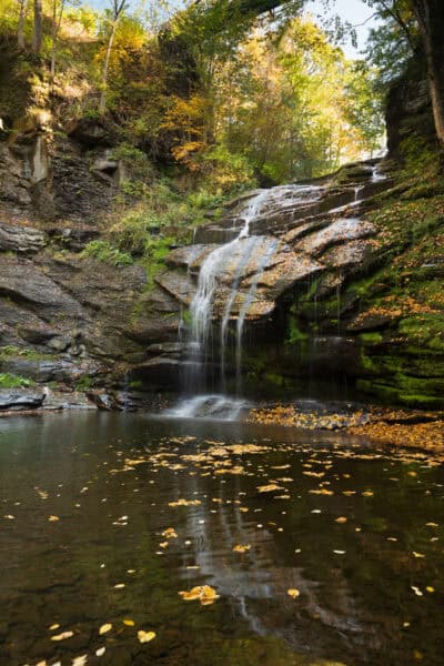 A side view of Rexford Falls in Sherburne New York