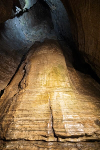 A rock formation inside Secret Caverns that looks like the Liberty Bell