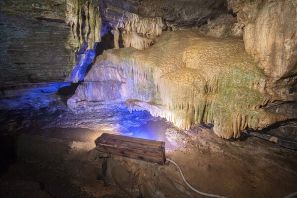 A flowstone formation inside of Secret Caverns in Schoharie County NY