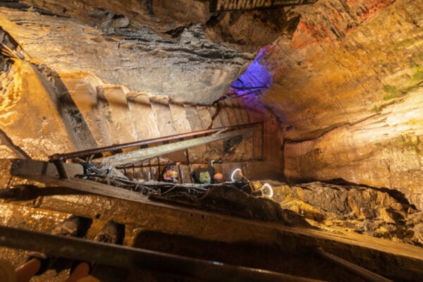 The concrete steps into Secret Caverns in Central New York.
