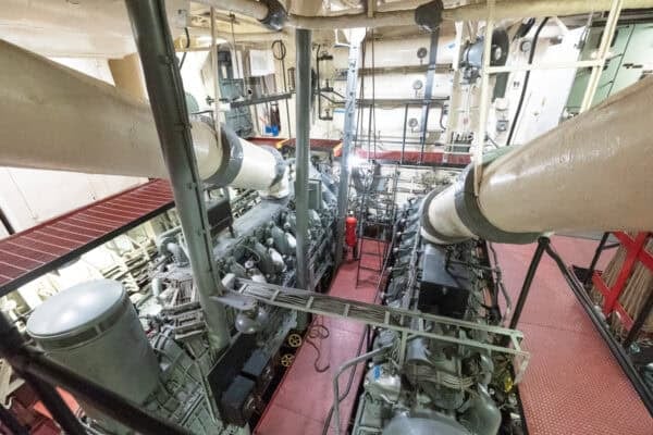 The engine room below deck in the USS Slater in Albany New York